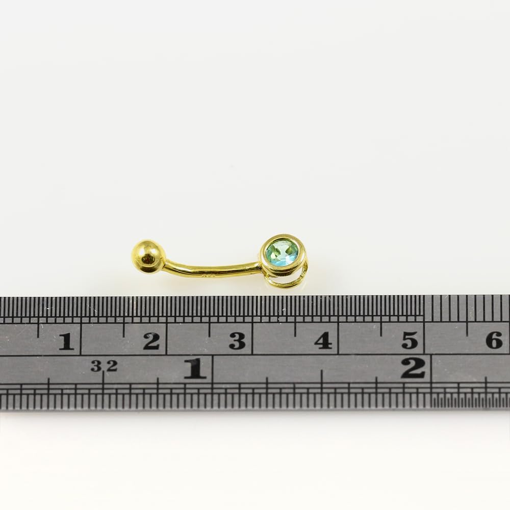 Monster Piercing Piercing de Ombligo de Oro Amarillo Macizo de 14 Quilates, 4 mm de Zafiro Azul Redondo, circonia cúbica de Calibre 14, joyería