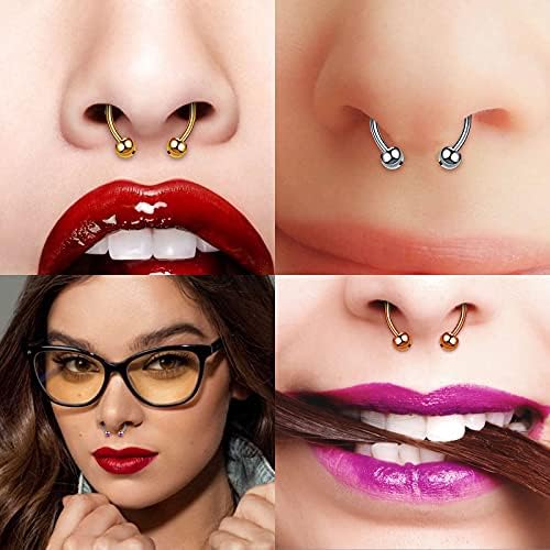 5Pcs Magnetic Stainless Steel Nose Ring, Horseshoe Non Piercing Jewelry Fake Nose Ring Magnetic Septum Nose Rings Clip On Nose Hoop Rings Nose Rings Hoop for Women Men, With Replace Spikes