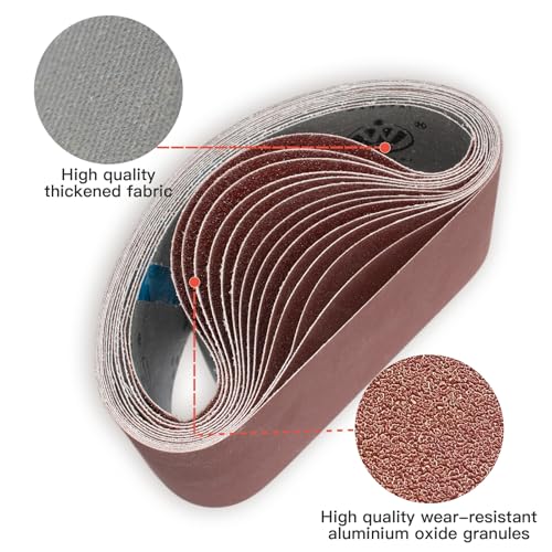 FEIHU Aluminiumoxid-Schleifbänder 15 Stück 75 x 510 mm Schleifband. zum Polieren Metall, Holz.jeweils 3x40/80/120/180/320 Körnung,Schleifpapier für Band-Schleifer/Schleif-Maschinen