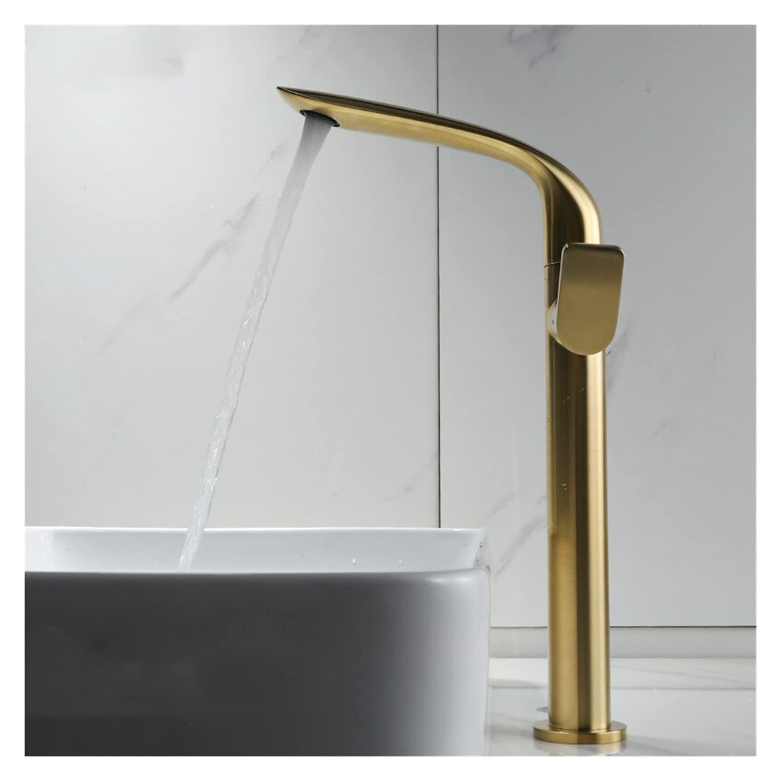 Mélangeur Lavabo en Laiton Blanc et Or Brossé pour Robinetterie Salle de Bains