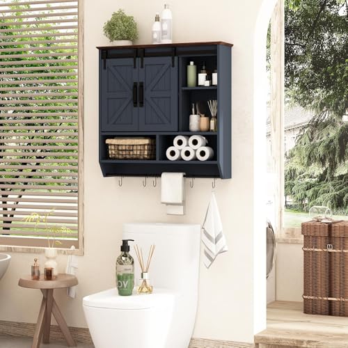 RUSTOWN Farmhouse Bathroom Wall Storage Cabinet with Sliding Barn Doors by RUSTOWN - Used condition - Image 4