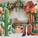 3 Pcs Western Cowboy Party Decorations Cowboy Country Cardboard Cutout with Hat Boots Cactus Standup for West Decorations Cowgirl Photo Prop Farm Wild Occident Themed Party Supplies