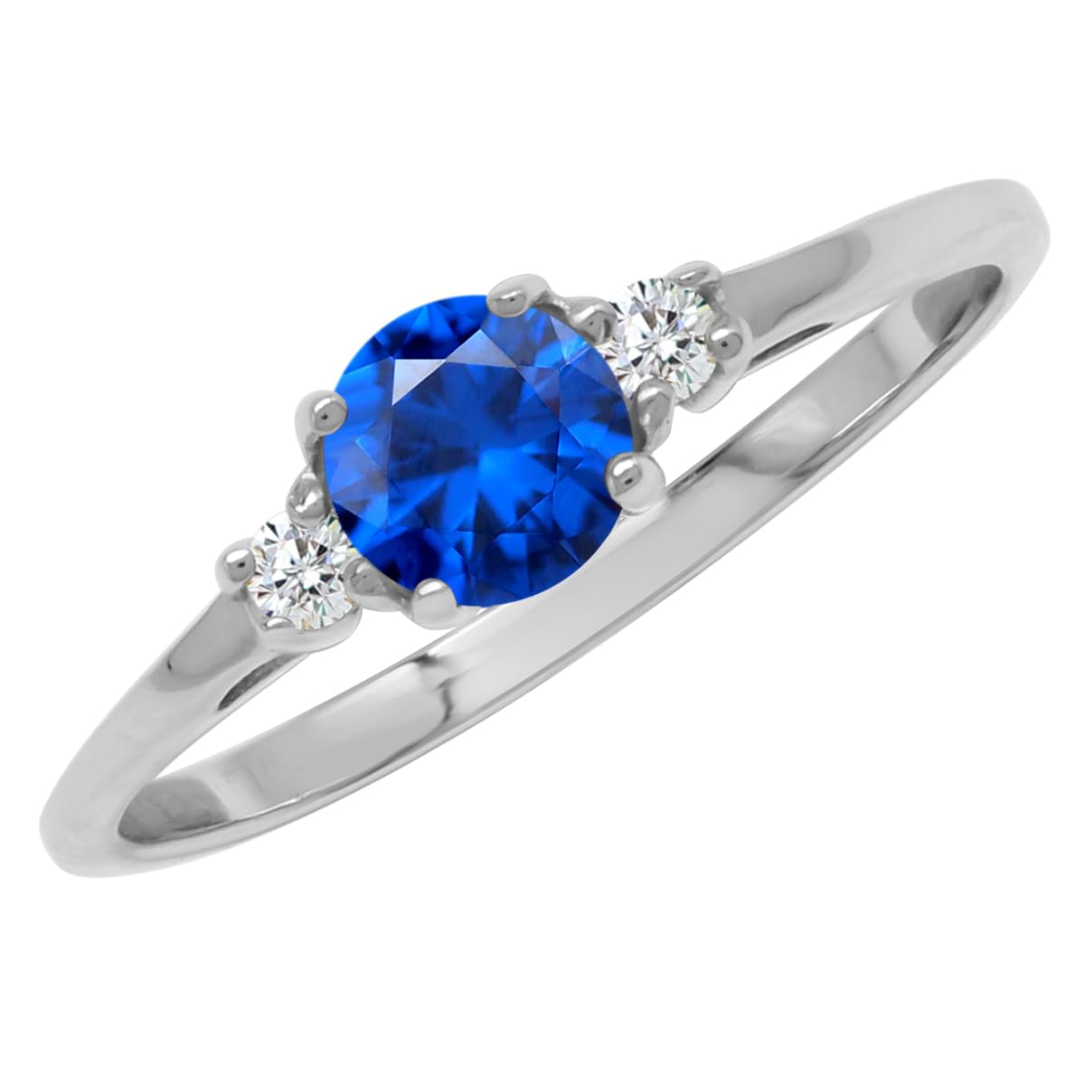 5mm Petite Created Round Shape Blue Sapphire 925 Sterling Silver Promise Gemstone Ring Jewelry for Women Size 7
