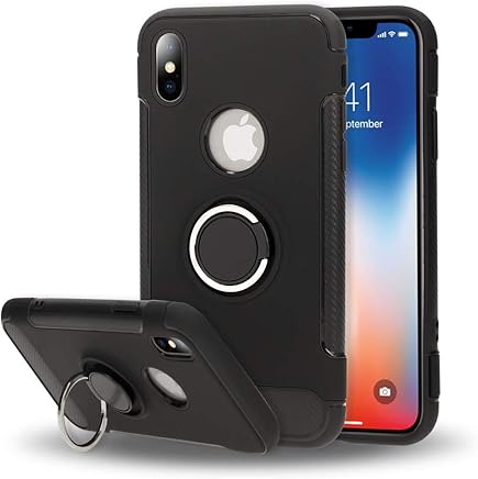NALIA Funda con Anillo Compatible con iPhone X XS, Carcasa Soporte Movil Coche Magnetico con 360 Grados Kickstand, Movil Ring-Case Cover Cubierta Protectora Smart-Phone Bumper, Color:Negro NALIA Funda con Anillo Compatible con iPhone X XS, Carcasa Soporte Movil Coche Magnetico con 360 Grados Kickstand, Movil Ring-Case Cover Cubierta Protectora Smart-Phone Bumper, Color:Negro