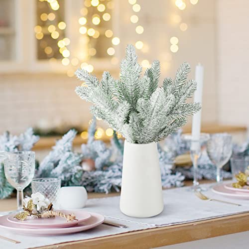 30 Pieces Snow Frosted Pine Branches Christmas Artificial Pine Leaves Branches Fake Greenery Plants Pine Sprigs Green Christmas Tree Picks Faux Greenery Stems For Diy Garland Crafts Winter Decorations #TOP2