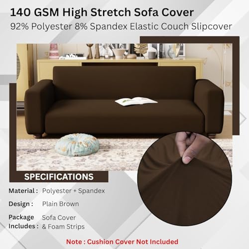 Image of Lukzer 2 Seater Plain Brown Design Universal Sofa Cover | 360 Fully Covered Anti-Slip Washable Couch Cover Protecter | 140 GSM Stretch Fit Polyester + Spandex Slipcover (140-180cm /SC-031-02)