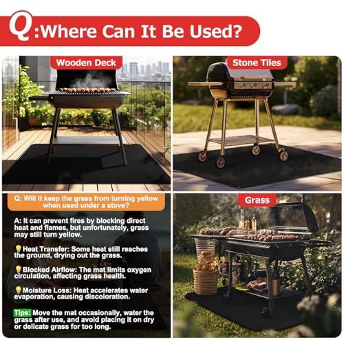 Matace 16x24 Fireproof Grease Mats for Under Tabletop Grill, Small Double-Sided Fire Retardant Silicone Mat, Kitchen Countertop Protector for Burner, Air Fryer, Oven, Microwave, Toaster, Black
