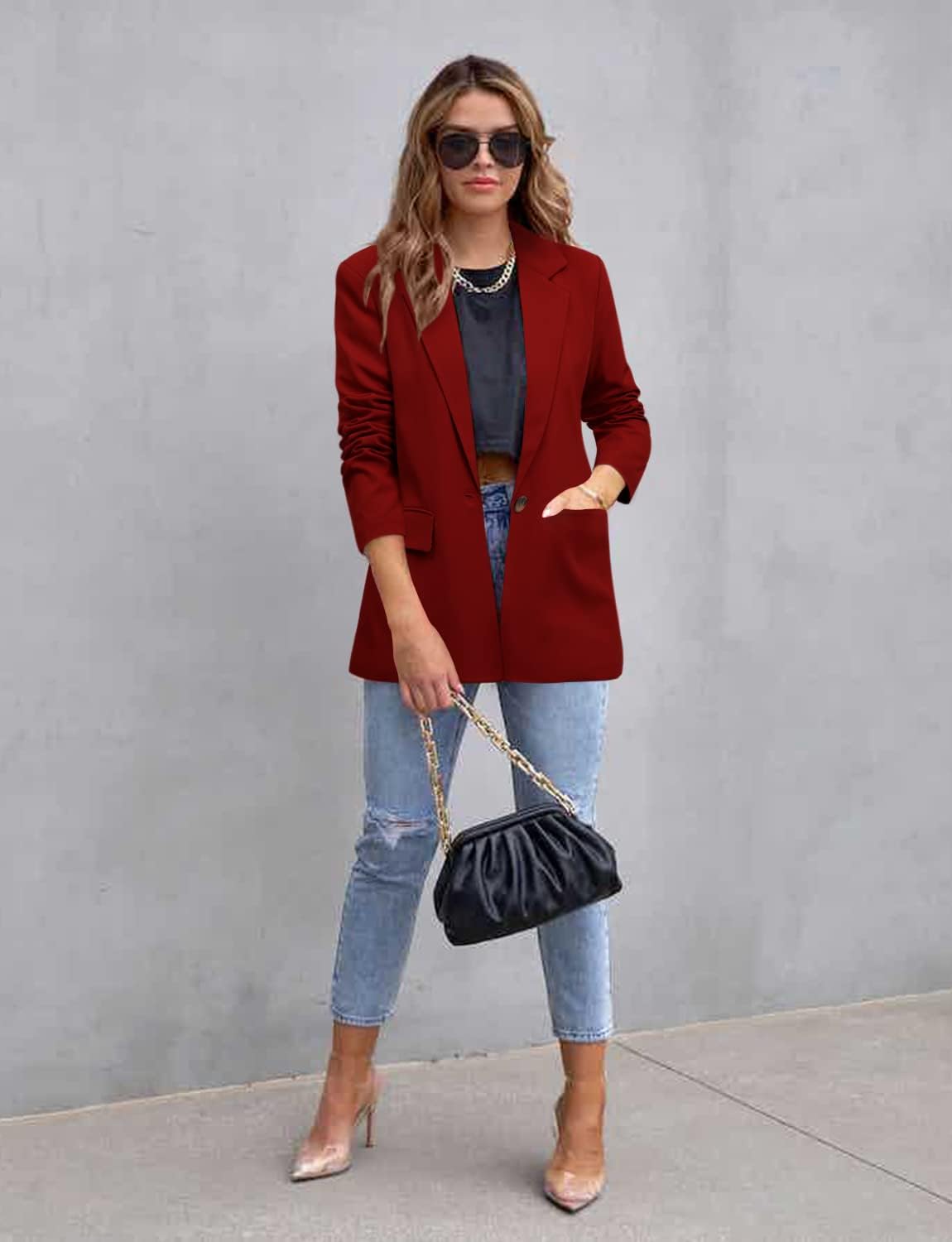 CRAZY GRID Womens Casual Blazer Jacket Long Sleeve Open Front Work Office Blazer Lapel Button Jacket - Image 4