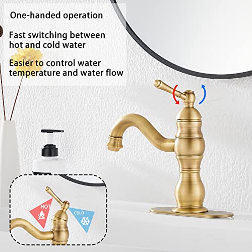 GGStudy Single Handle One Hole Antique Brass Bathroom Sink Faucet Matching Pop Up Drain with Overflow Bathroom Vanity Faucet by GGStudy - Image 4