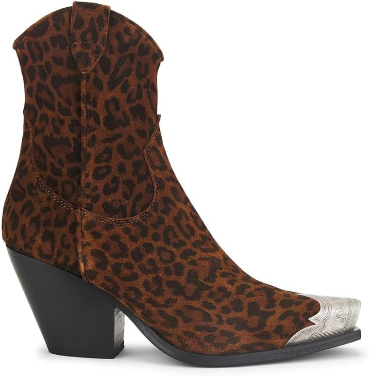 keleimusi Women's Western Cowgirl Ankle Boots Stacked Block Heel Cowboy Booties Steel Toe Heeled Short Cowboy Boots Side Zipper Western Booties for Women - Image 5