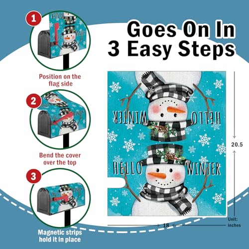 Image of Hello Winter Snowman Blue Mailbox Cover Magnetic Standard Size