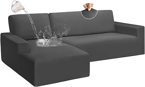 ALIECOM Fundas de sofá modulares 100% impermeables en forma de L para perros, 2 piezas de tela suave y elástica en forma de L, fundas seccionales