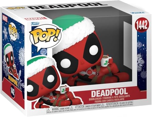POP Marvel: Holiday - Deadpool com chocolate quente Funko boneco de vinil (incluído com caixa protet