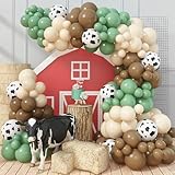 Picture of Green and Brown Balloon Arch Garland Kit, Cow Print Balloon Arch Kit Western Retro Olive Sage Green Coffee Brown Beige White Sand Latex Balloons for Cowboy Farm Cowgirl Rodeo Birthday Decor