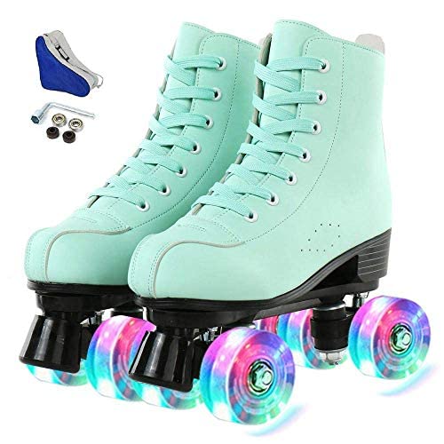 Hurber XUDREZ Women Roller Skates High-Top Double-Row PU Leather Roller Skates for Women (Flash Wheel,40 - US:8.5)