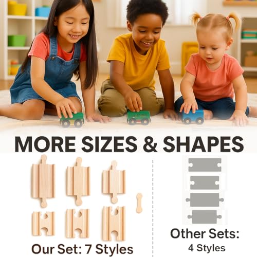 Playful Pupilz 24 pcs Wooden Train Track Connectors Real Wood Railway Adapters; Compatible with Thomas, Brio, Melissa & Doug, Chuggington, and Imaginarium Kids Toy Railroad Sets - Thumbnail 5