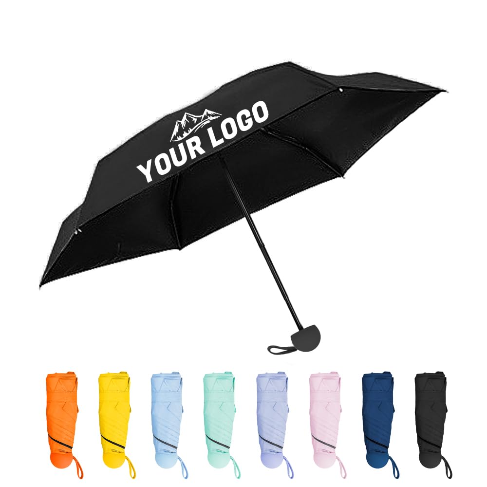 Custom Mini Travel Umbrella, Add Your Name Logo on Compact Umbrella for Sun & Rain