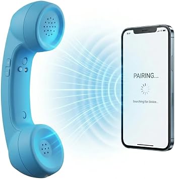 Wireless Retro Telephone Handset, Bluetooth Vintage Cell Phone Receiver with HD Microphone, Radiation Proof Cordless Phone Audio Earpiece for Mobile Phones and Computers Blue