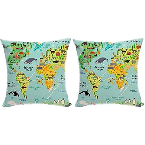 Funda de cojín decorativa Violetpos 40x40cm diseño mapa de animales Cover