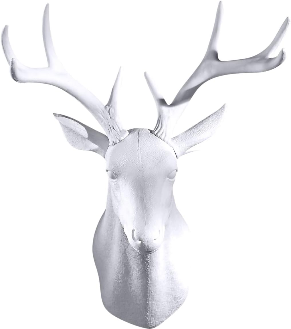 GAOBEI Wall Charmers 20 inch Large White Faux Deer Head Faux Taxidermy Animal Head Wall Decor - Handmade Farmhouse Decor - Rustic Wall Decor Deer Antlers (White Deer)