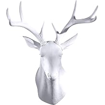 Large Faux Deer Head Wall Decor,20" Animal Head Wall decor deer head wall statue, Plastic Wall Mounted Deer Statue.White Animal Sculptures for Home, Office, Bar Farmhous