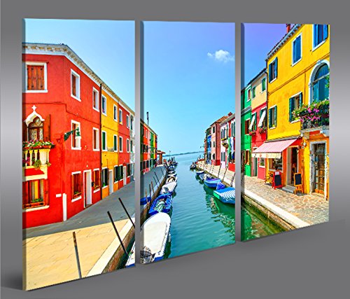 islandburner Cuadro sobre lienzo Burano Canal Venecia 3p XXL Póster Lienzo Lienzo Decoración Salón Marca