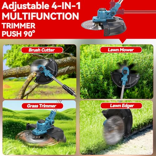 Image of 20000 RPM Electric Weed Wacker with Wheel,12″ Brushless Cordless Weed Eater Battery Powered, String Trimmer /Brush Cutter /Grass Trimmer /Lawn Mower, Edger Weed Trimmer for Garden Yard Tool