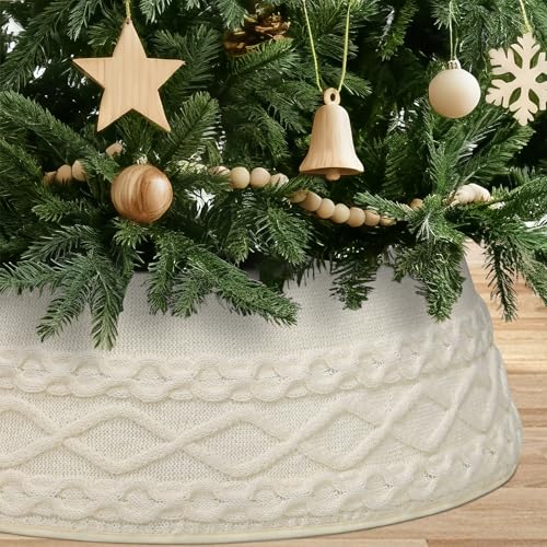 Betylifoy Christmas Tree Skirt Knitted Xmas Tree Skirts 28in/71cm Tree Base Cover Round Rustic Christmas Collar White Rustic Christmas Tree Stand Cover for Xmas Holiday Decoration