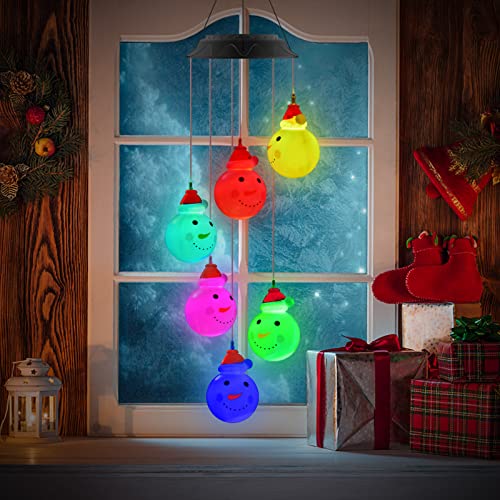 PACETAP Christmas Solar Wind Chimes Outdoor, Color Changing LED Hanging Decor, New Year Garden Decoration for Children/Mom