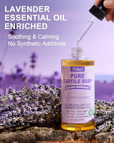 Image of Yoken EWG Lavender Castile Soap Liquid 8oz, Travel Size with Organic Oils