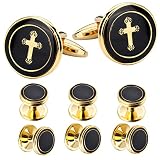 HAWSON Cufflinks and Studs for Men-Fashion Men Vintage Enamel Carbon Fiber Tuxedo Shirt Cufflinks an