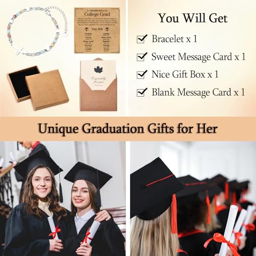 Image of Graduation Gifts for Her- Class of 2026 Primary Middle High School College Grad Gift, Adjustable Stainless Steel Beaded Cross Bracelet for Girls & Women