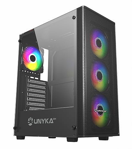 UNYKAch Caja de Ordenador ATX MIR 100, Gaming Gran Tamaño con 4 Ventiladores ARGB, 1 USB 2.0 y 3 USB 3.0