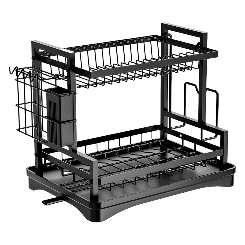 Escurreplatos sobre El Fregadero, Escurridor De Acero Al Carbono De Gran Capacidad, Organizador De Cocina Multifuncional De 2 Niveles Y Almacenamiento para Platos, Cuencos Y Cubiertos