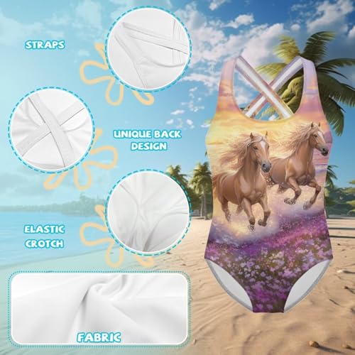 Image of Girls One Piece Cat Swimsuits Quick Dry Cartoon Beach Bathing Suit Crossback Swimwear for Kids 5-14 Years