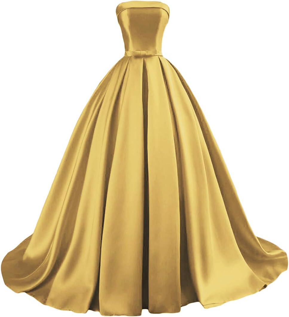 Dymaisei Prom Dresses Ball Gowns for Women Formal Satin Long Strapless Party Wedding Evening Dress US10 Gold