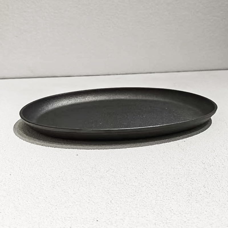 Image of Commerical Grade Cast Iron Steak Plate, Iron Plate, 13 x 10 inch, Oval Shape Sizzling Skillet W /o Handle