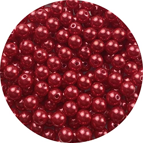 200pcs Pearl Beads 10mm Pearl Craft Beads Smooth Round Loose Pearls with Holes for Bracelet Necklace Earring Jewelry Making Sewing Crafts Home Decoration Vase Filler (Red)
