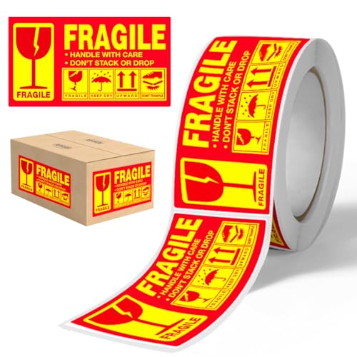 NOPKESV Rollo Etiquetas Adhesivas Frágil para Envíos, Pegatinas y Autocolantes (250 piezas) (25 x 45 mm) Material de oficina