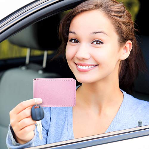 Image of Outus 2 Pieces Business Card Holder, PU Leather Business Card Case Pocket Wallet with Magnetic Shut for Christmas Gift Men Women(Yellow and Pink,Classic)