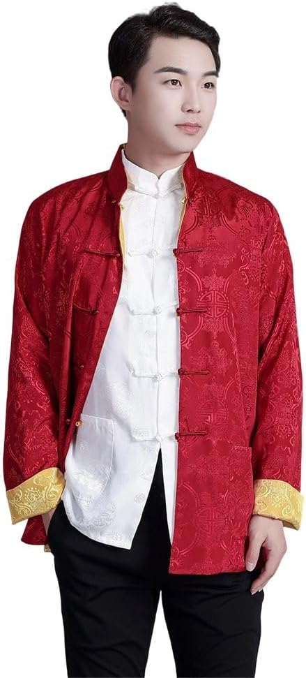 Tang Suit for Men Chinese Traditional Clothes Long Sleeve, Can Be Worn on Both Sides, Tang Suit Shirt Uniform