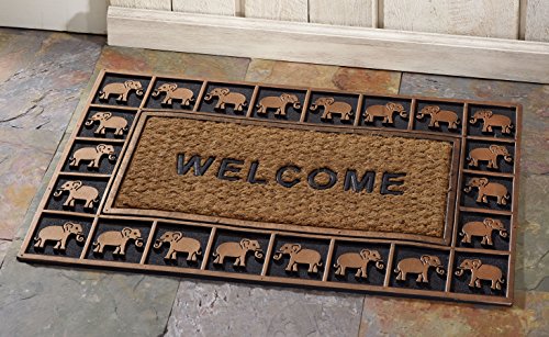 Hf By Lt Boho Market Rubber And Coir Flatweave Doormat, 18 X 30 Inches, Durable, Sustainable, Antique Bronze Elephant Border Design, Brown, Black #TOP1