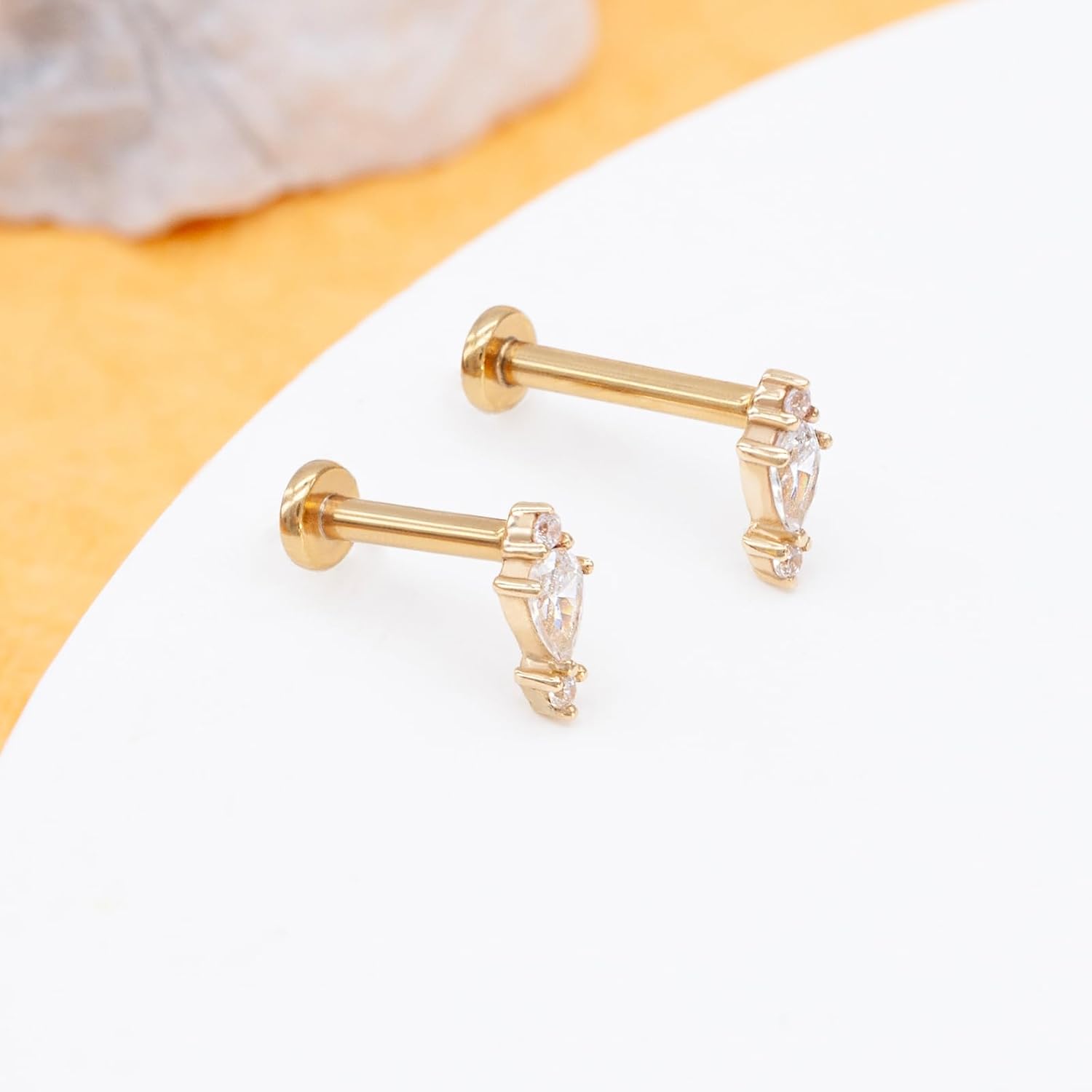 14K Yellow/White Gold Threadless Flat Back Stud Push in Earring 1 Pcs, Cartilage Helix Earrings Labret Lip Tragus Studs Piercing Jewelry 6mm 8mm - Image 8