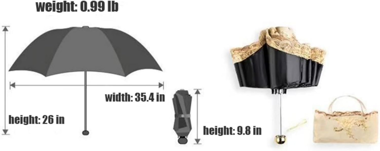 MizHome Vintage Lace UV Protection Parasol UPF 50+ Windproof Compact Umbrella