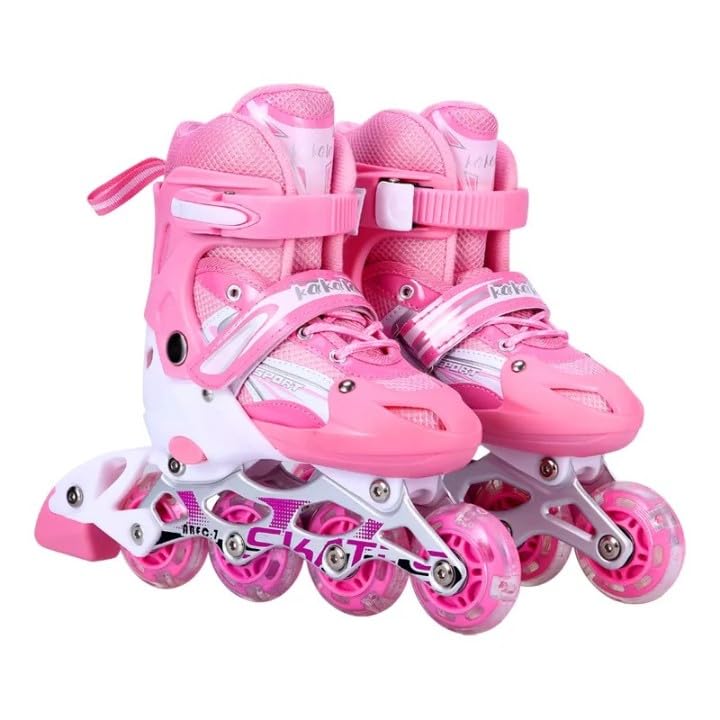 Adlon Inline Skates with PU Flashing Wheel | Aluminum Body | in-Line Skates | LED Flash Light with Adjustable Length | Kids Skating Shoes (Pink)