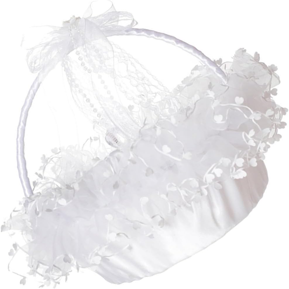 Homoyoyo Wedding Flower Basket with Lace Design Foldable Handheld Decorative Basket for Flower for Ceremony Supplies