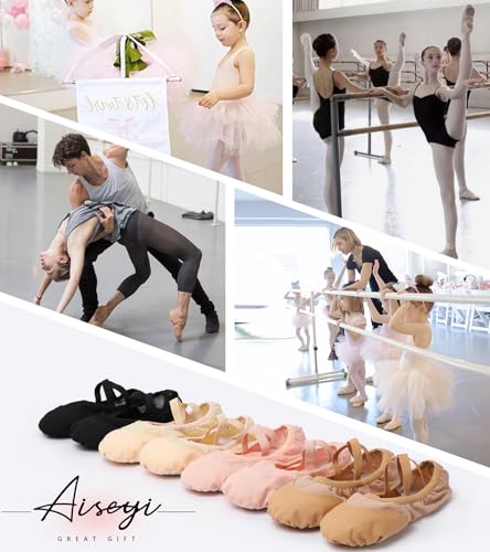 Foto von Aiseyi Ballettschuhe Mädchen Balettschlappen Kinder Dehnbar Ballettschläppchen Spaltleder Sohle Tanzschuhe Canvas Mesh Splicing Ballet Schuhe Damen Balerinaschuhe Gymnastikschuhe Rosa 29