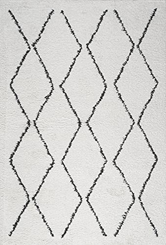 Jonathan Y Moh405A-3 Catala Moroccan Diamond Shag Indoor Area-Rug Bohemian Geometric Modern Glam Easy-Cleaning Bedroom Kitchen Living Room Non Shedding, 3 X 5, White/Black #TOP29