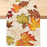 Tischläufer Herbst Ahornblätter Tischdecke Ahornblatt Tischdeko Küche Tisch Dekoration 33*183cm für Thanksgiving Halloween Hochzeit Weihnachten