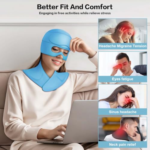 Image of 3 in 1 Migraine Relief Cap Neck Ice Pack Wrap Gel and Ice Eye Masks, Detachable Ice Caps with Eyes Masks, Hot and Cold Therapy for Relief of Headaches, Stiff Neck and Eye Fatigue (Sky Blue)